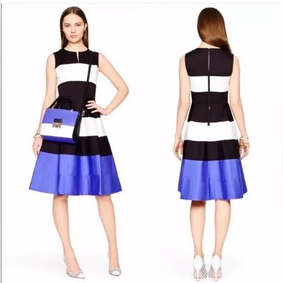 KATE SPADE Corley Blue White Black Cotton Stretch Midi Dress Women's Size 00 - Picture 1 of 15